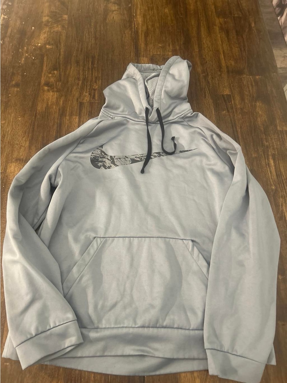 Nike Men's Grey Hooded Pullover with Black Swoosh